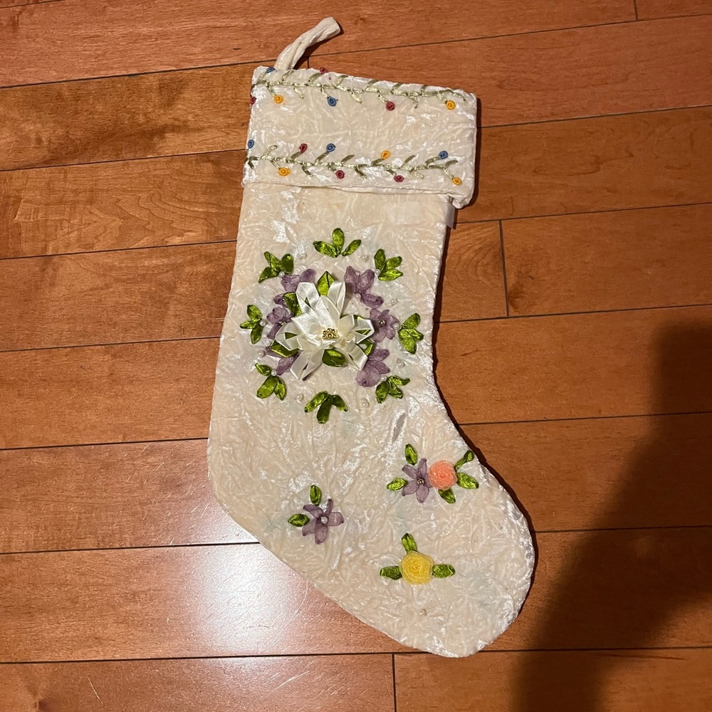 Velvet Ribbon Embroidery Flowers Stocking